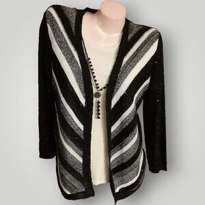 Alfred Dunner Women's S Embellish Black White Two-fer 3/4 Sleeve Sweater